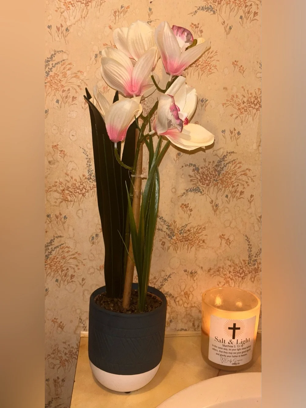 Artificial Orchid Stem in White and Pink - Home Accents